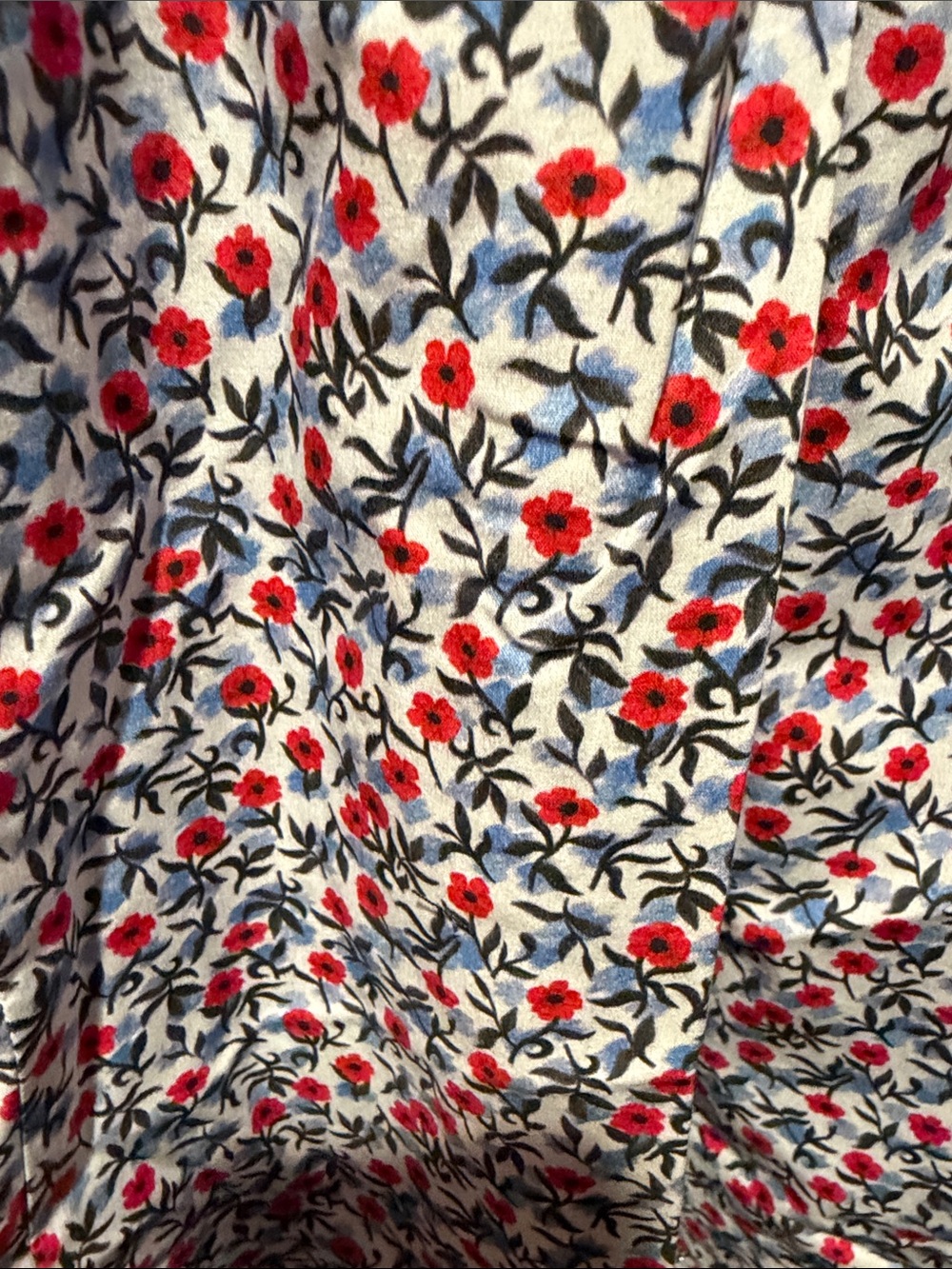 J. Crew Red and Blue Floral Midi Dress with Puff Sleeves - Picture 4 of 6